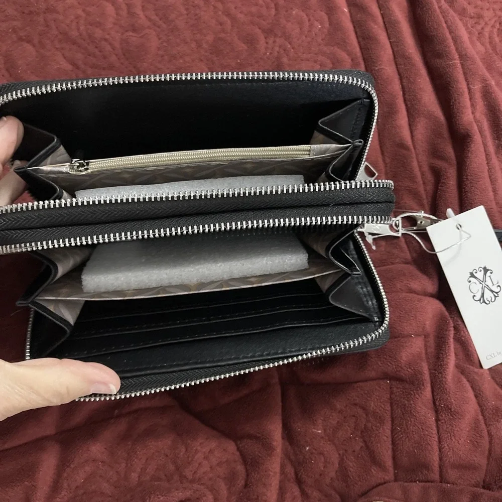 CXL Christian Lacroix Detachable Wristlet Wallet Black Denim Double‎ Zipper NWT